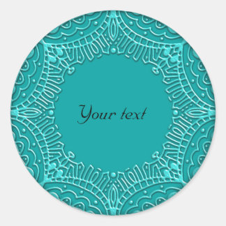 Sticker Rond Design ornemental turquoise et brillant