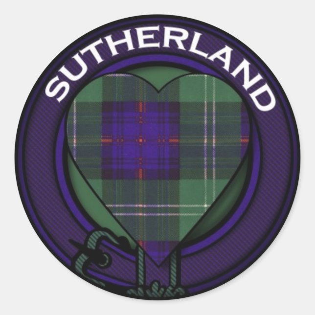 Sticker Rond Design Tartan de Coeur Sutherland (Devant)