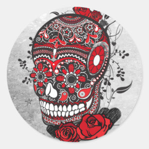 Sticker Rond Design tatouage crâne sucre Illustration mexicaine