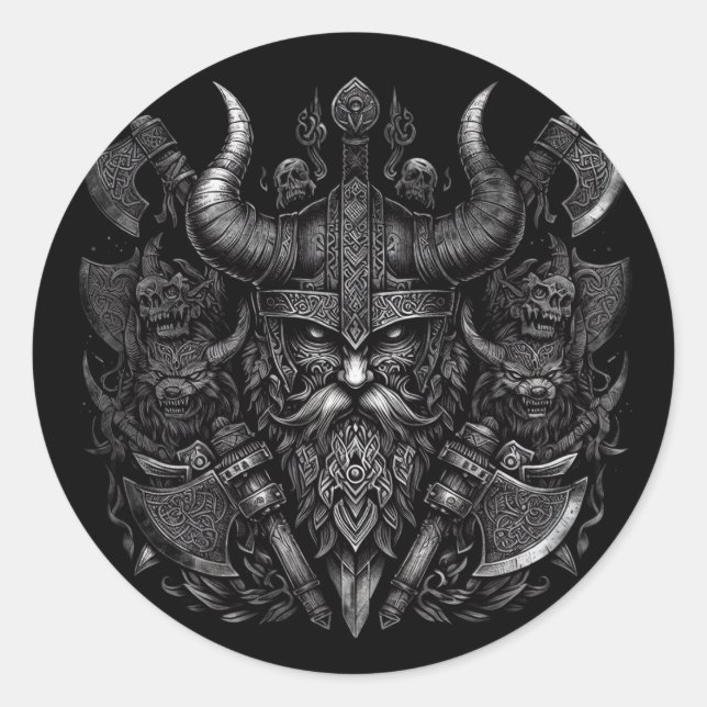 Sticker Rond Design viking (Devant)