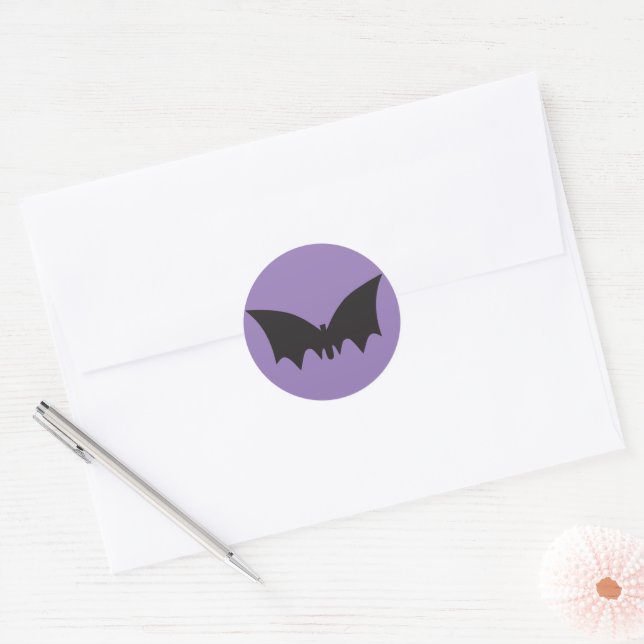 Sticker Rond Designer Halloween, Bat Icône Violette (Enveloppe)