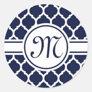 Sticker Rond Designer Marine Monogramme Marocain Motif de treil