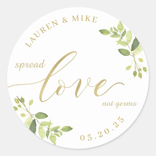 Sticker Rond Désodorisant pour mains de mariage Vert et Or (Devant)