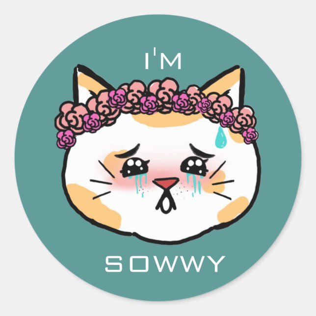 Sticker Rond Désolé Chat Kawaii (Devant)