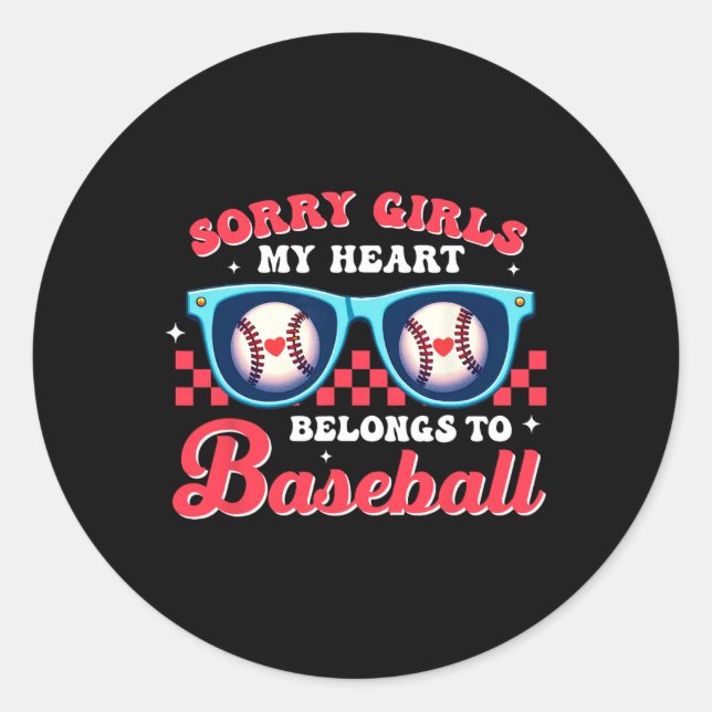 Sticker Rond Désolé Les Filles Mon Coeur Appartient À Baseball  (Devant)