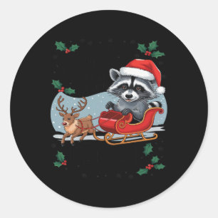 Sticker Rond Désolé Père Noël J'ai été Feral Raccoon Xmas Light