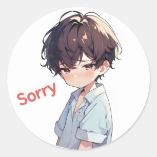 Sticker Rond Désolé Sad Cute Anime Boy
