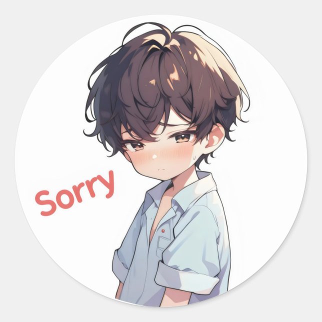 Sticker Rond Désolé Sad Cute Anime Boy (Devant)