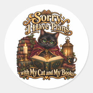 Sticker Rond Désolée, j'ai des projets Dark Academia Chat et Li