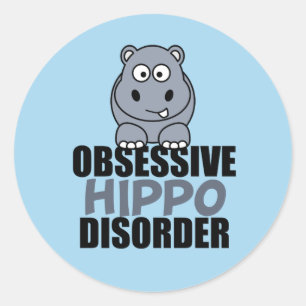 Sticker Rond Désordre obsédant drôle d'hippopotame