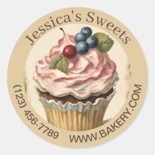 Sticker Rond Dessert vintage Baker Cake Caterer Boulangerie Cup