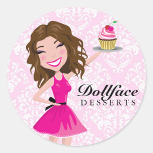 Sticker Rond Desserts 311 Dollface Brownie Pink Damask