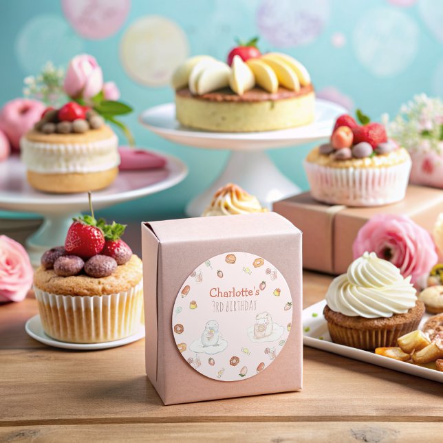 Sticker Rond desserts de brebis rose mignonne anniversaire de e (Créateur téléchargé)