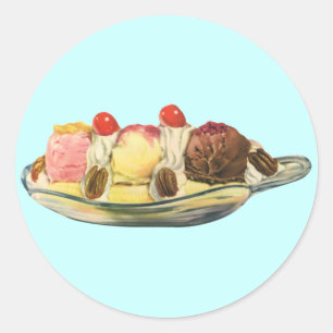Sticker Rond Desserts de nourriture vintage, cerises de banana
