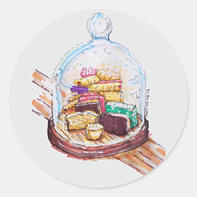 Sticker Rond Desserts Sous Dôme De Verre (Devant)