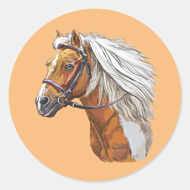 Sticker Rond Dessin à la main portrait de cheval (Devant)