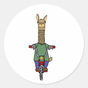 Sticker Rond Dessin à vélo cool Llama équitation