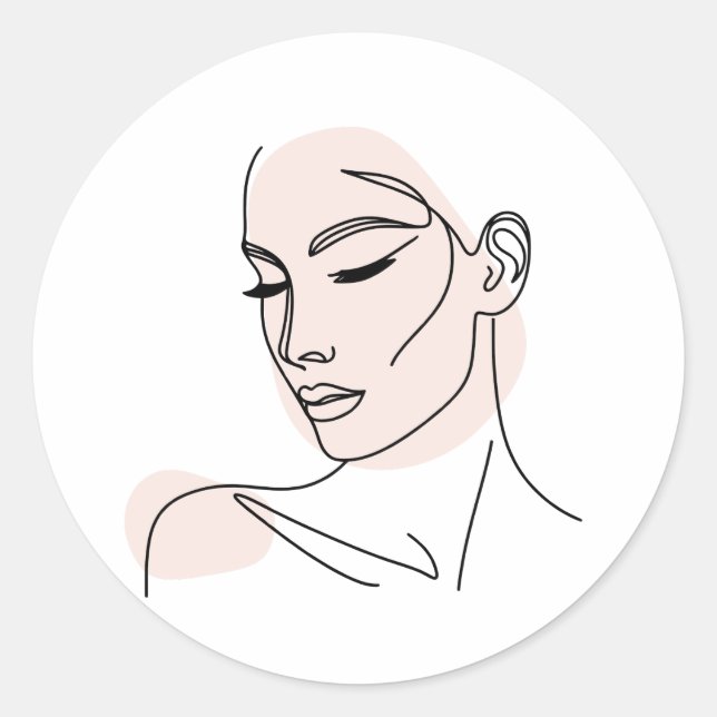 Sticker Rond Dessin à visage féminin d'une ligne no2 (Devant)