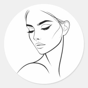 Sticker Rond Dessin à visage féminin d'une ligne no3