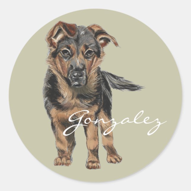Sticker Rond Dessin allemand Shepherd Puppy (Devant)