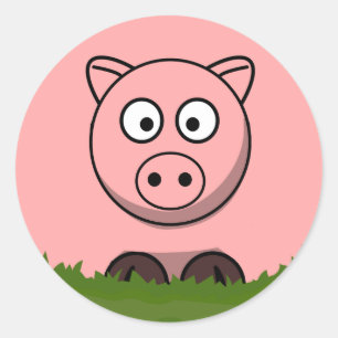 Sticker Rond Dessin amusant Cochon rond rose rose