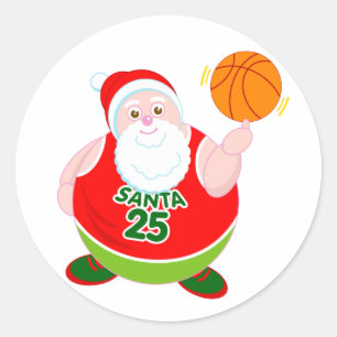 Sticker Rond Dessin amusant du Père Noël tournant un basket-bal