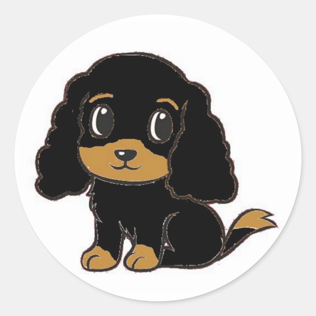 Sticker Rond dessin animé anglais cocker spaniel noir et tan (Devant)