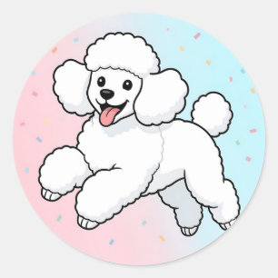 Sticker Rond Dessin animé caniche blanc heureux