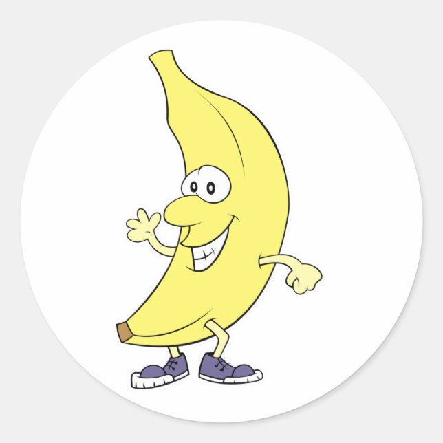 Sticker Rond dessin animé de banane joyeuse et idiote (Devant)