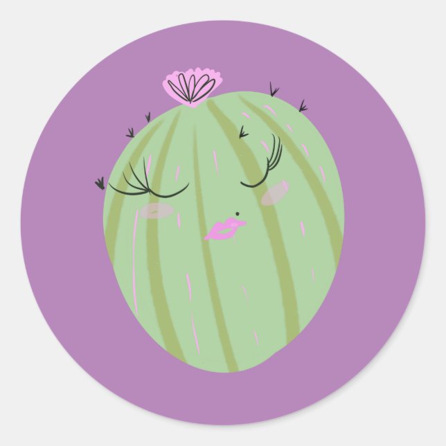 Sticker Rond Dessin animé de cactus drôle violet (Devant)