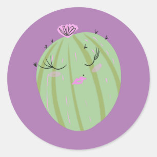 Sticker Rond Dessin animé de cactus drôle violet