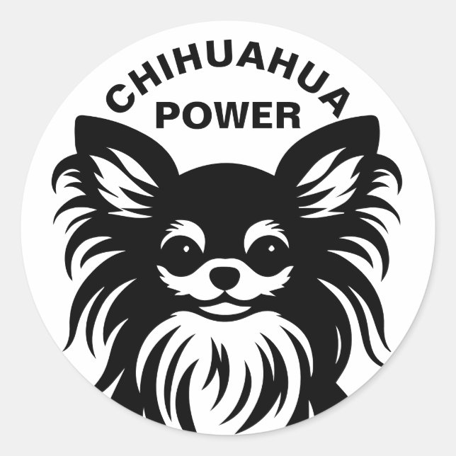 Sticker Rond Dessin animé de Chihuahua mignon à poils longs (Devant)