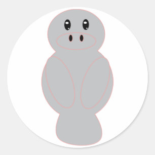 Sticker Rond Dessin animé de lamantin gris mignon – Minimaliste
