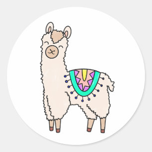Sticker Rond dessin animé de llama alpaga souriant