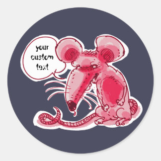 Sticker Rond dessin animé de rat moche avec balon de parole per