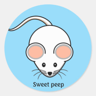Sticker Rond Dessin animé de souris blanche sur fond bleu clair