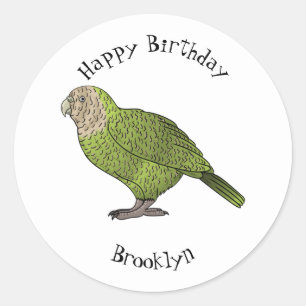 Sticker Rond dessin animé d'oiseaux de Kakapo