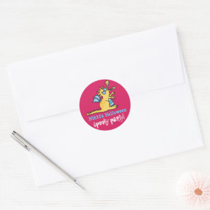 Sticker Rond Dessin animé Dragon Magique Jaune Pastel Fête d'Ha