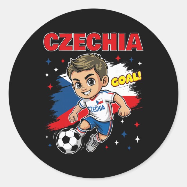Sticker Rond Dessin Animé Enfant Tchèque Drapeau République Tch (Devant)