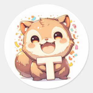 Sticker Rond Dessin animé lettre T Animal