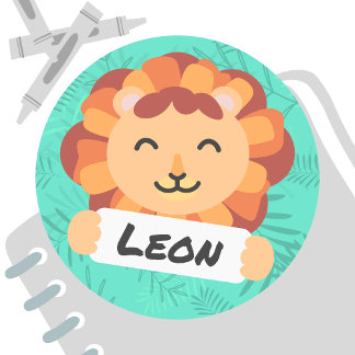 Sticker Rond Dessin animé Lion avec badge