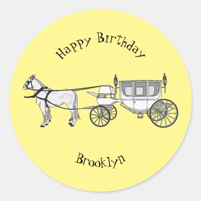 Sticker Rond dessin animé mariage cheval & calèche (Devant)