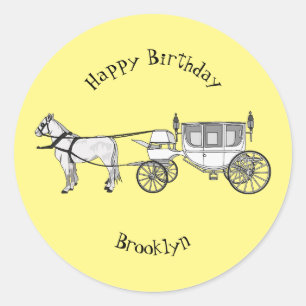 Sticker Rond dessin animé mariage cheval & calèche