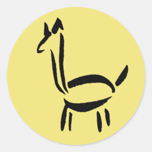 Sticker Rond Dessin au pinceau Lama Alpaga Cheval Animal