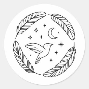 Sticker Rond Dessin au trait de colibri mystique dans un cercle