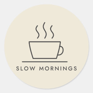 Sticker Rond Dessin au trait de Slow Mornings Coffee