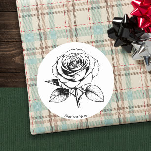 Sticker Rond Dessin au trait Fleur de rose unique élégante pers
