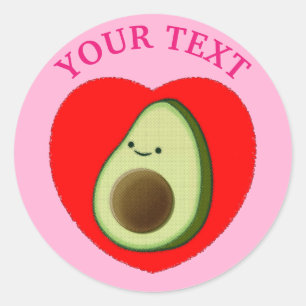 Sticker Rond Dessin Avocado Cute Avec Texte Rose Et Arrière - p