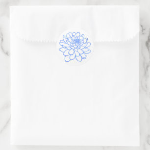 Sticker Rond Dessin Chrysanthème - Bleu bébé sur blanc