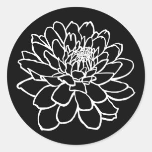 Sticker Rond Dessin Chrysanthemum - Blanc sur noir